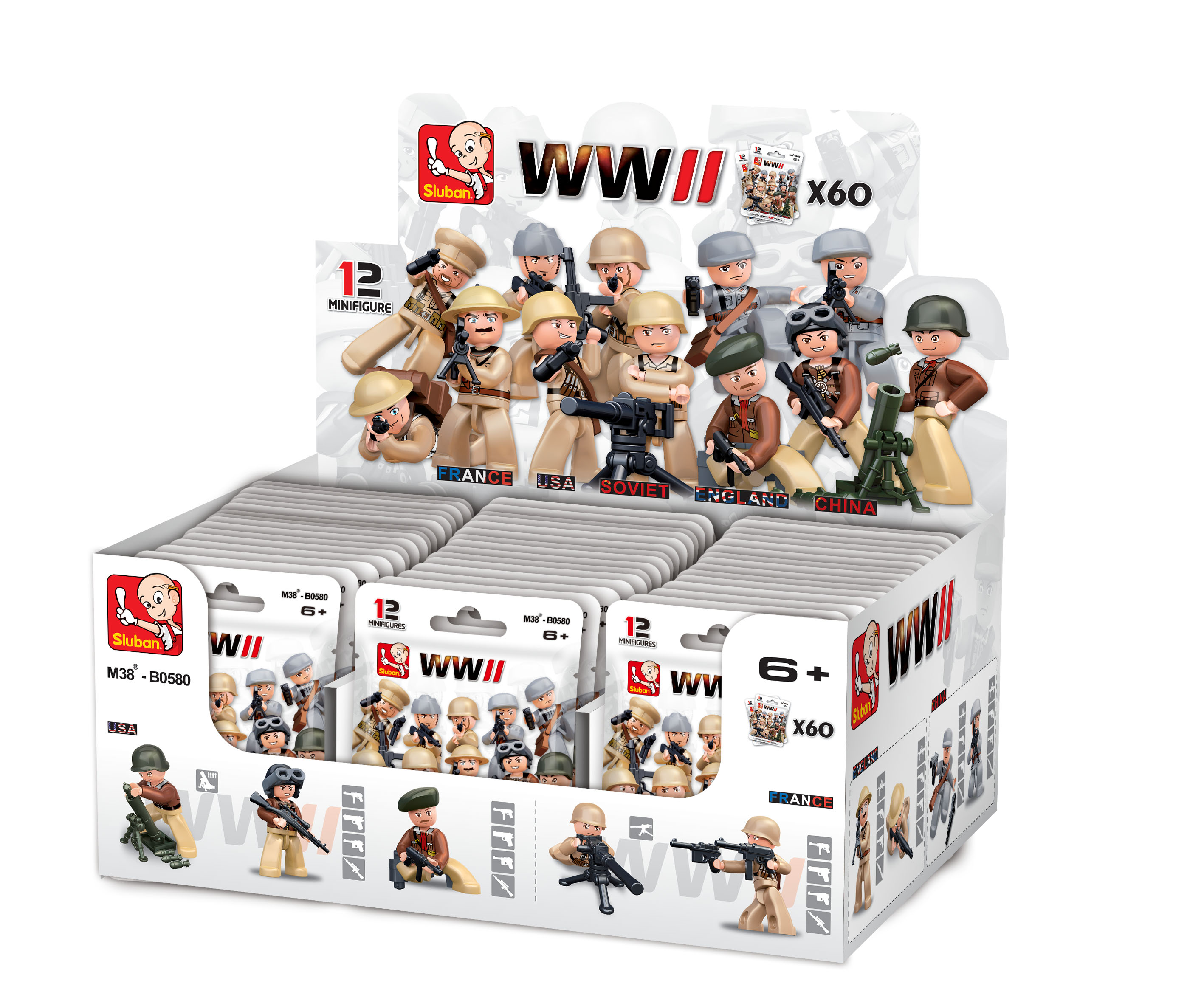 Sluban WWII Soldiers Display with 60 polybags
